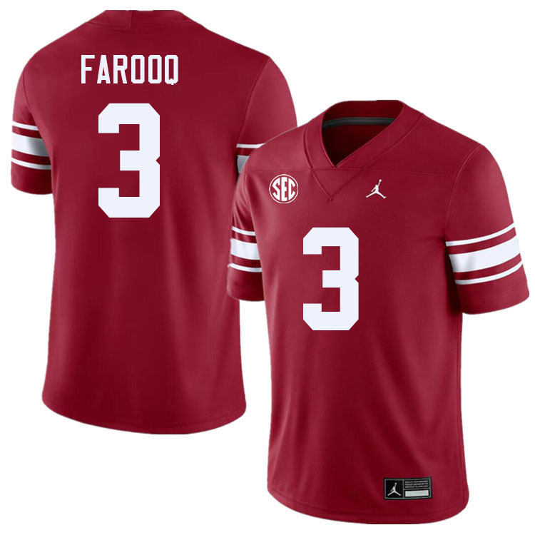 Men #3 Jalil Farooq Oklahoma Sooners 2024 SEC Conference College Football Jerseys-Throwback